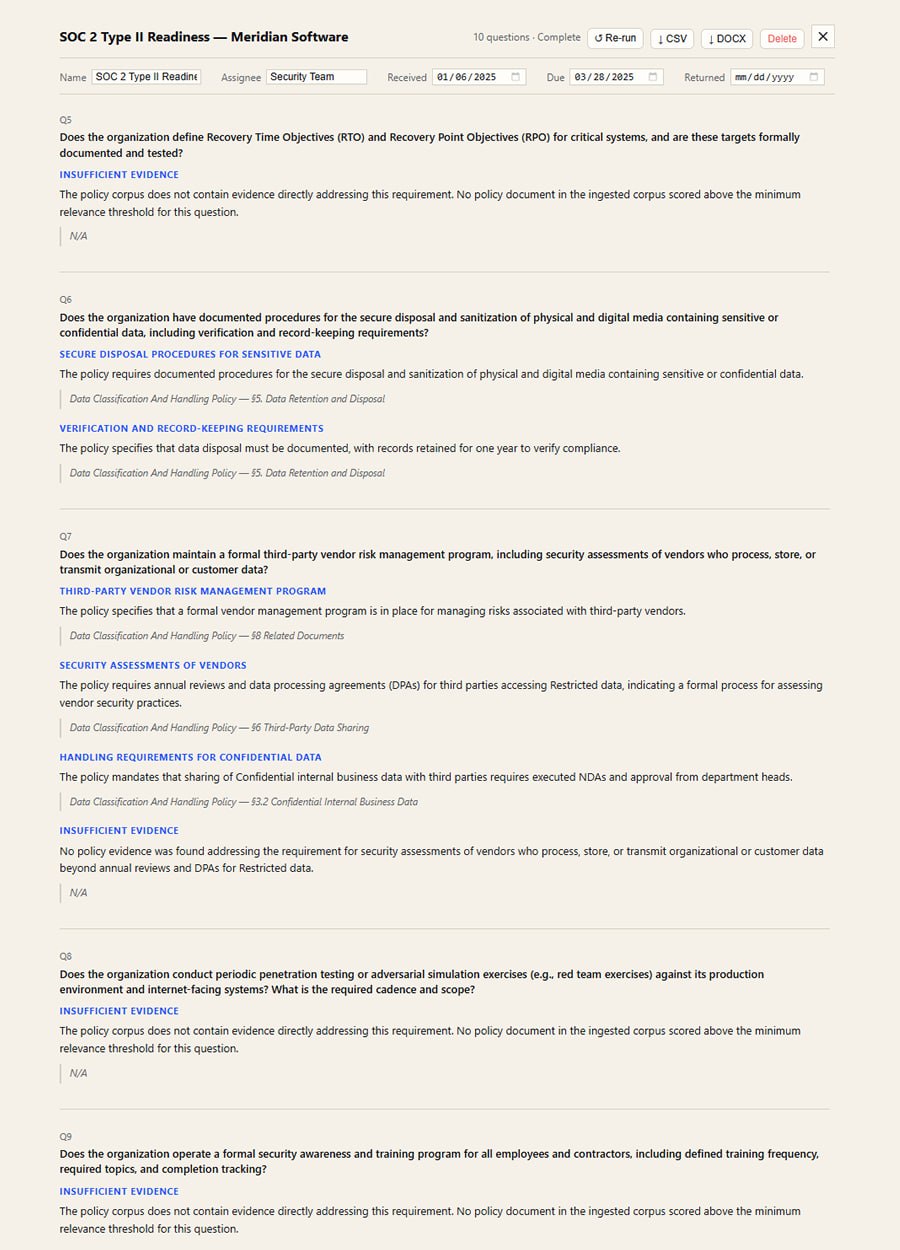 threep assessment review showing mixed findings including insufficient evidence and evidence-backed responses